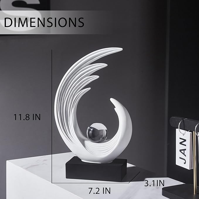 FJS Modern White Statue, Resin Shelf Decor, Abstract Art Sculptures for Living Room, Bookshelf, Dining Room, Office, Coffee Table, TV Stand