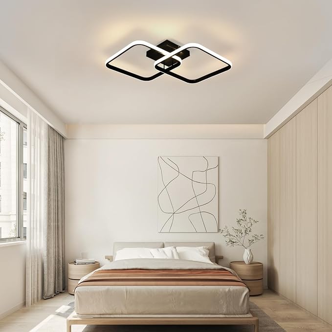 DELIPOP 25 Inch Modern Ceiling Light, 40W Sqaure LED Ceiling Light 3000k/4500k/6500k 3 Color Temperatures Adjusted Flush Mount Ceiling Light for Hallway Bedroom Bathroom Living Room