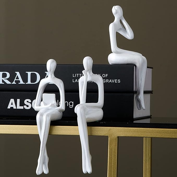 XINXUAN White Statue Home Decor - Modern Bookshelf & Desk Decor - 3 Piece Set