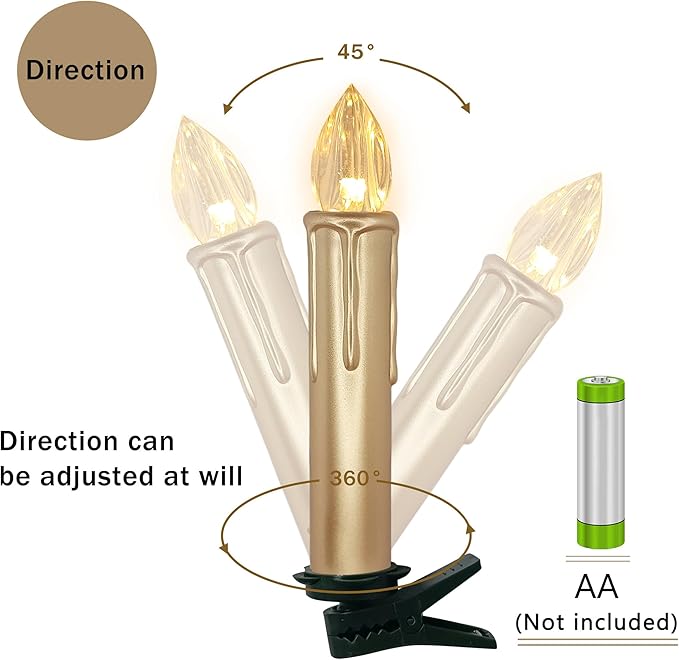 Short Candlesticks LED Taper Candle,4inches Remote Candle Sticks Gold Battery Operated Chandelier Flameless Candles with Clip Flickering Warm White Lights for Wedding Party Baroque Chandelier