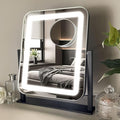 HNV Vanity Mirror with Lights - 15"x13" LED Lighted Makeup Mirror, Dimmable Touch Screen with 3-Color Lighting, 360° Rotation, Black Aluminum Frame for Vanity Desk, Bedroom, Tabletop