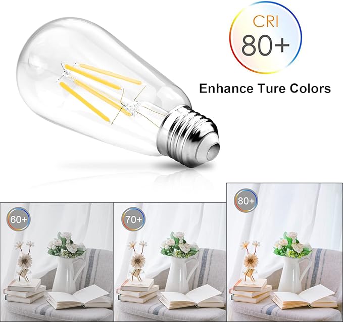 Ascher LED Edison Bulbs 6W, Equivalent 60W, High Brightness Cool White 4000K, 700 Lumens, ST58 Vintage LED Filament Bulbs with 80+ CRI, E26 Base, Non-Dimmable, Clear Glass, Pack of 8