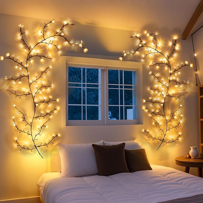 Enchanted Willow Vine Lights with Remote, Christmas Branch Lights with 144 LED for Indoor Outdoor, Artificial Plants Tree Swags Decorations for Walls Bedroom Home Decor (1pc)