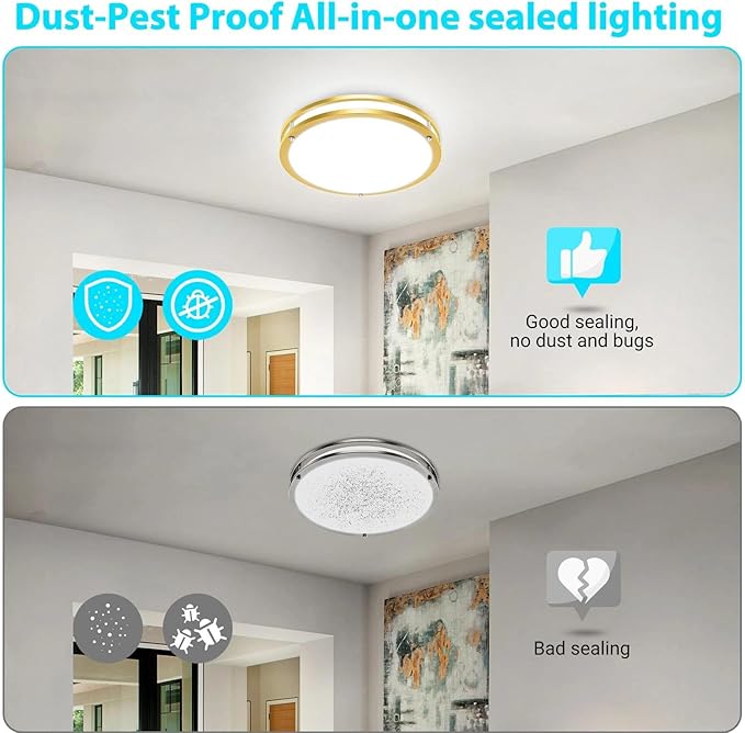 libtit 10Inch Flush Mount Ceiling Lights, 18W Dimmable LED Ceiling Light 3000K-6500K Adjustable, Round Slim Gold Light Fixture for Closet Kitchen Hallway Bathroom-2 Pack