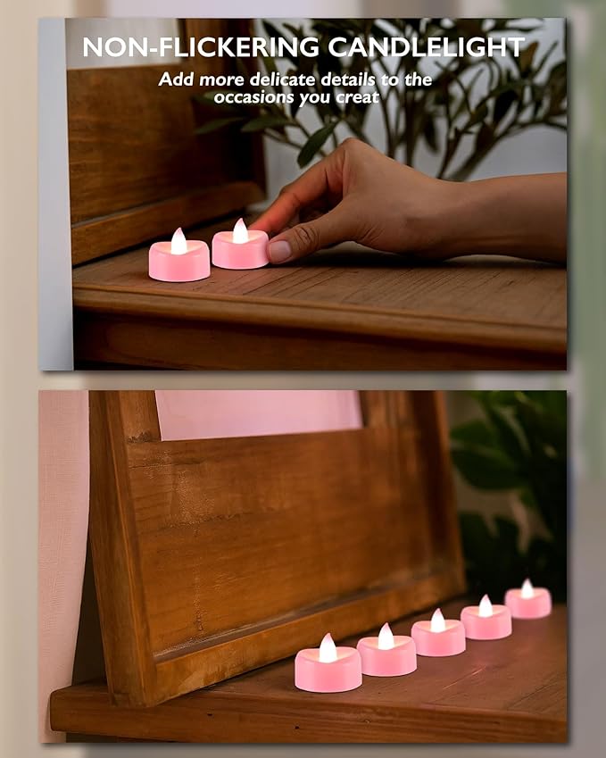 BEICHI Flameless Candles, Tea Lights Battery Operated, No Flickering Votive Candles LED Tea Lights for Wedding Christmas Party Home Decor (50 Pack, Pink)