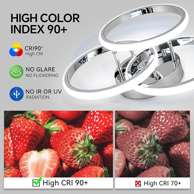 15.74IN Dimmable LED Modern Flush Mount Ceiling Light Fixture with Remote Control, Chrome 3000K-6500K 3-Color Dimming Circle Modern Chandelier, Close to Ceiling Bedroom Kitchen Cloakroom Lamp