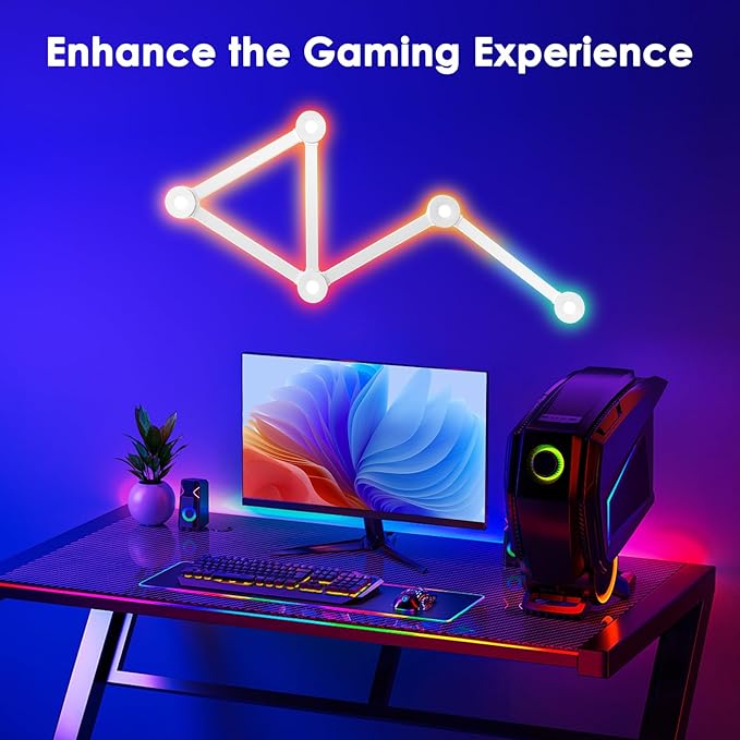 RGB Wall Light lines, Smart Gaming LED Lights DIY Geometry Splicing Gaming Wall Light Bar, Backlit Modular APP Control Colour Changing for Game Room,Bedroom,Home Decor Lights (5 Lines, White)