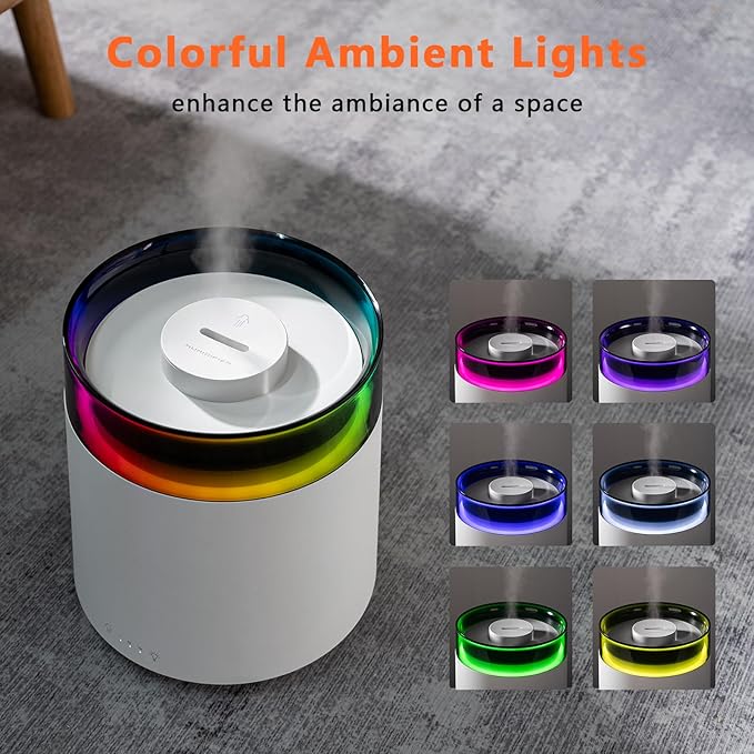 Humidifiers for Bedroom,3L Top Fill Cool Mist Humidifier for Baby Nursery,Essential Oil Diffuser for Large Room,3 in 1 Quiet Ultrasonic Humidifier for,Office,Plant,Nursery,BPA FREE (White)