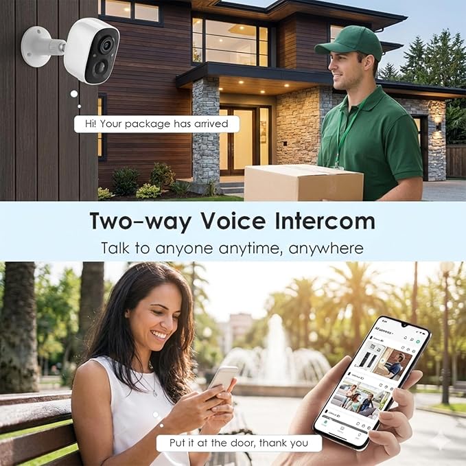 GMK Security Cameras Wireless Outdoor, 2K Battery Powered Cameras for Home Security, Color Night Vision, Motion Detection, 2-Way Talk, IP65 Waterproof, Remote Access, Cloud/SD Storage