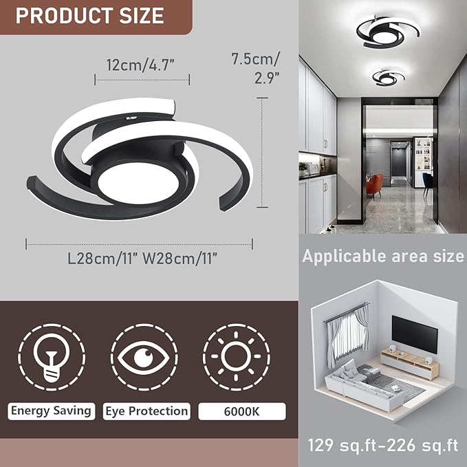 ADISUN LED Modern Ceiling Light,6000K Semi Flush Mount Ceiling Light Fixture,Unique Ceiling Lamp for Living Room Bedroom Corridor Aisle Hallway, 2 Pack