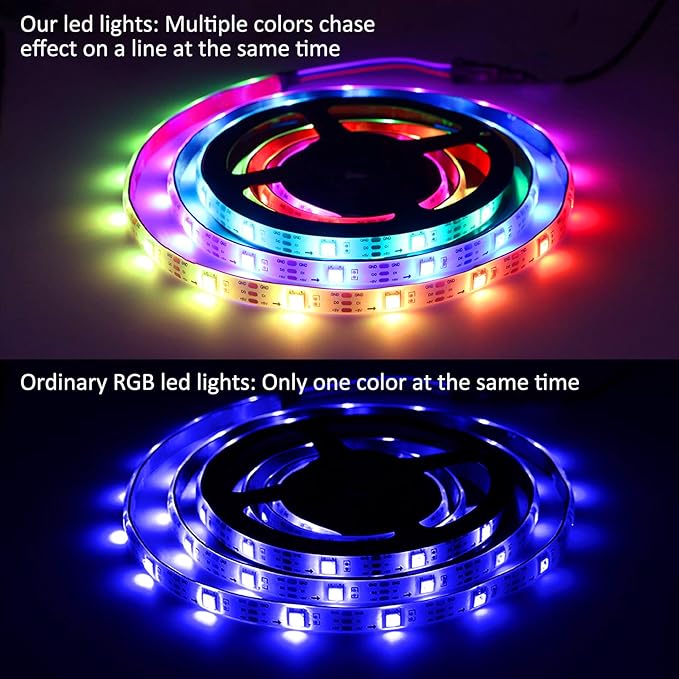 Rainbow Chasing USB LED Lights Strip 16.4ft, Dreamcolor USB Powered LED Light with 17-Key Remote Controller Waterproof RGB LED Flexible Light TV, Bedroom, Desk, Mirror, PC, Camping & Home Decor