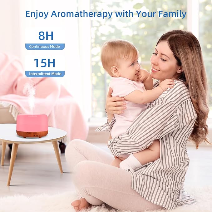 300ML Essential Oil Diffuser,Small Room Aromatherapy Diffuser, Quiet 8H Operation, 7-Color LED Light, 4 Timer, Remote Control, Auto-Off, for Bedroom, Living Room, Kitchen, Yoga, Gifts