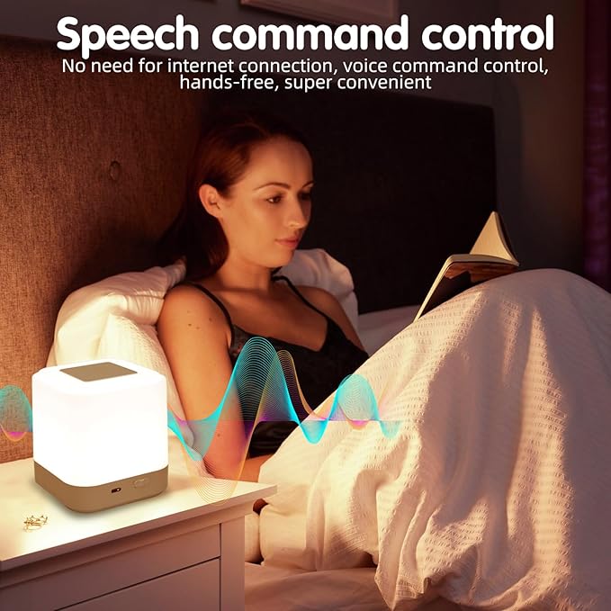 Touch Lamp for Nightstand,Speech Control Bedside Lamp Touch Control for Bedrooms,Smart Rechargeable Night Light,Eye Caring Battery Dimmable Night Lamp for Nursery Kids & Adult