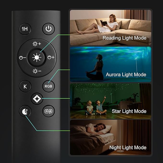 DUSKTEC Floor Lamp with RGB Star Projector, 15W 1400LM Dimmable 4 Color Temperatures LED Standing Lamp with Remote, Modern Tall Corner Lamp for Living Room, Bedroom, Office (White)