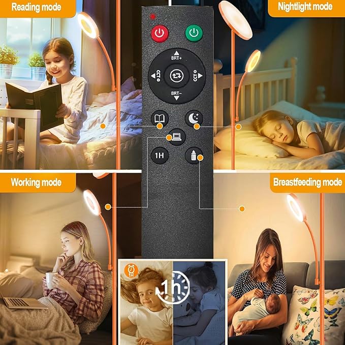 Orange Floor Lamp, 42W 4000LM Super Bright LED Lamp with Reading Light for Living Room Bedroom Office, Touch Control, Dimmable Standing Lamp with Remote