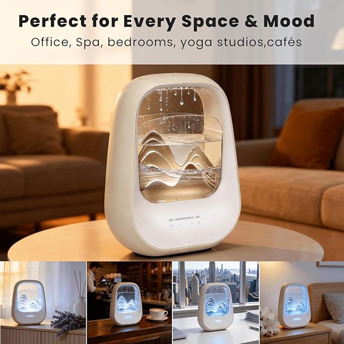 Rain Drop White Noise Machine with Realistic Rain Sounds – Sleep Therapy Humidifier, Bluetooth Speaker, Ambient Light & Aroma Diffuser for Bedroom Relaxation, Meditation & Stress Relief(Beige)