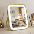 Rechargeable Vanity Mirror with Lights, 10"×8" Makeup Mirror with Lights, 1500mAH Battery, Smart Touch with 3-Color Lighting, Dimmable, HD Desk Mirror, Travel Essentials, Women Gift (Gold)