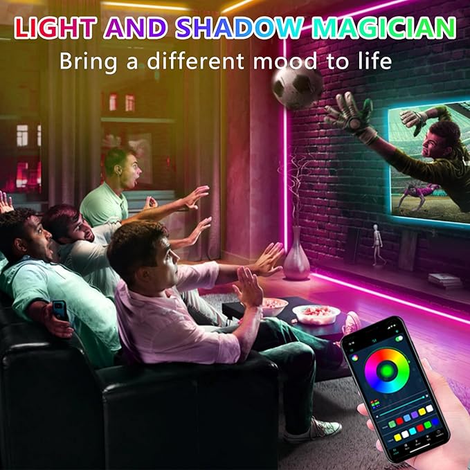 LED Lights for TV Backlight, 13.1ft RGB LED Light for 32-65 Inch TVs, Music Sync Bluetooth APP/RF Remote Control Strip Lights USB Powered for Bedroom/Gaming