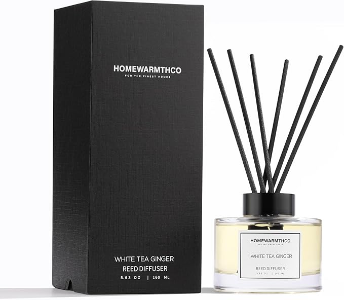 White Tea Reed Diffuser Set (5.63 oz) - Luxury Fragrance Stick Reed Diffusers for Kichen, Home, Office & Bathroom Shelf Decor, Long-Lasting Scent Sticks Diffuser with Non-Toxic Oils, Idea