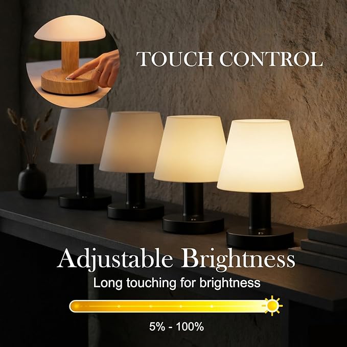 Cordless Table Lamp, Rechargeable Table Lamp, Waterproof Shower Lamp, 5200mAh Small Table Lamps, 3-Color Dimmable Touch Light, Portable Outdoor and indoor table lamp, Bedside night light (Black)