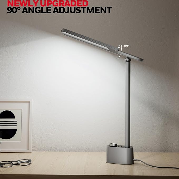 Honeywell Product Image Upgraded LED Desk Lamp - H01 Pro Sunturalux™ Foldable Desk Light with USB A+C Charging Port, 3 Color Modes Dimmable Table Lamp for Home Office Reading(Grey)