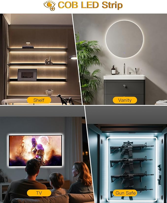 Rechargeable Motion Sensor COB LED Lights Strips, 2 Pack 6.56FT Motion Activated Under Cabinet LED Strip Lights 2200mAh Battery Powered Under Cabinet Strip Lighting Wireless for Kitchen Closet Pantry