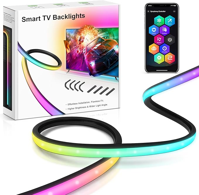 Smart TV LED Backlight, Flowing Color Changing TV Light Strip, 9.8ft LED Strip Lights for 32-43in TVs, Works with Alexa and Google, Music Sync, WiFi and App Control, LED Lights for Gaming Room Decor