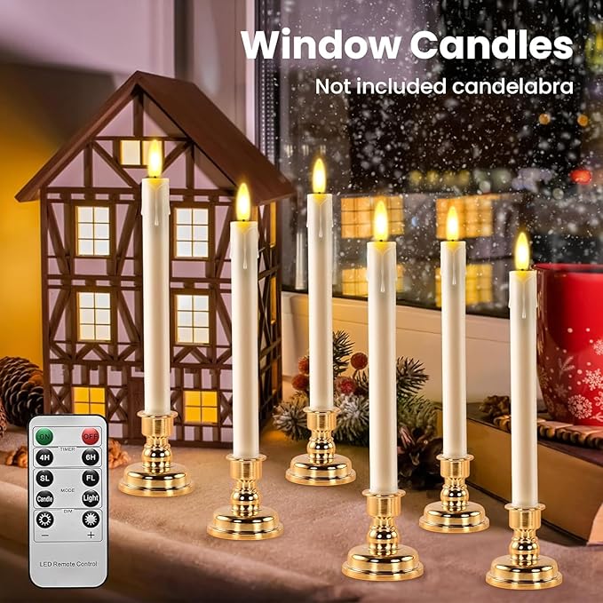 JOSU LED Flameless Taper Candles with Remote Timer, 6 Pcs Ivory Fake Candlesticks Battery Operated 3D Flickering, Realistic Electric Candles Warmer Lamp Light for Wedding Party Home Decor, 0.78"x8.86"