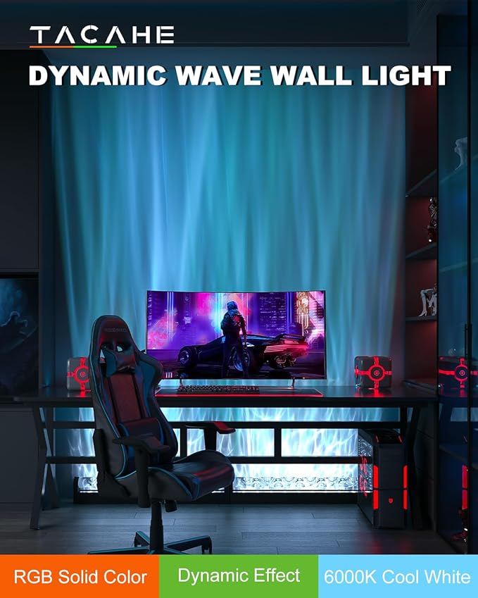 TACAHE RGBW Dynamic Wave Wall Light - Flowing Water, Aurora Visual - Color Changing Wall Washer Lamp with Remote & APP - Ambient Light for Living Room, Gaming Set - 39.3" - 12W - 1 Pack