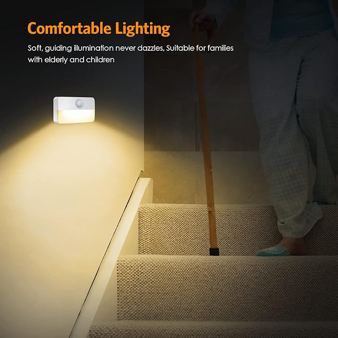【6 Pack】Motion Sensor Night Light, Stick-On Motion Sensor Lights Indoor, Battery Powered Under Cabinet Kitchen Lights with Adhesive Pads, Auto/On/Off for Cupboard Wardrobe Stair Kitchen Warm White