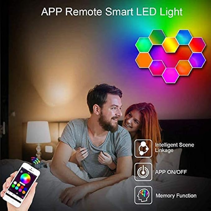 KRASS App Control RGB Hexagon Lights Wall Lamp LED DIY Smart Wall Light Panels Music Sync for Living Room Party Bar Cafe (Pack of 6),Collector88
