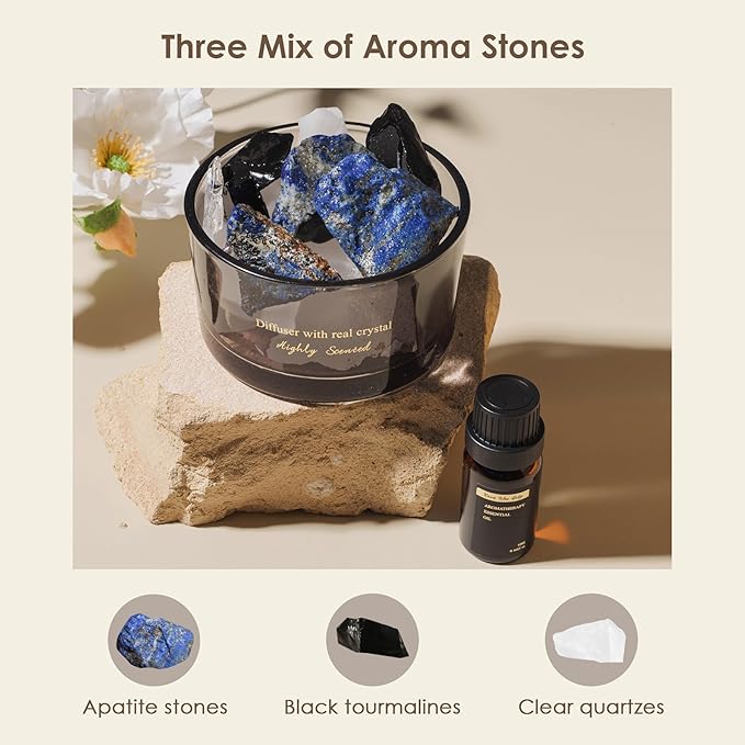 Crystal Stone Aroma Diffuser with Essential Oils for Home Bathroom Office, Home Decor & Fragrance 2 in 1, Chic Aromatherapy Gift Set (Bluebell Scent)