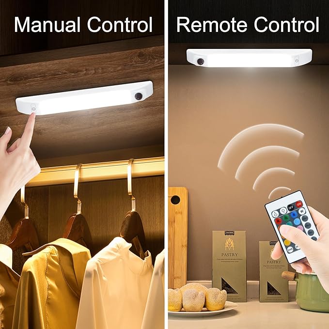 LUXSWAY LED Under Cabinet Light with Remote, Battery Operated Colors Changing Lighting with Timer, Dimmable Light Bar, LED RGB Closet Light for Kitchen, Cupboard, Display Shelf