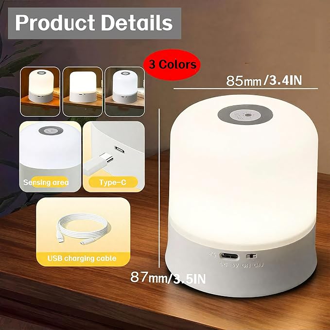 Baby Night Light 3 Colors Egg Light for Nursery Rechargeable Nursery Night Light Small Cordless Table&Bedside Lamp Eye Caring Dimmable LED Touch Night Lamp for Kids, Toddler, Nursing