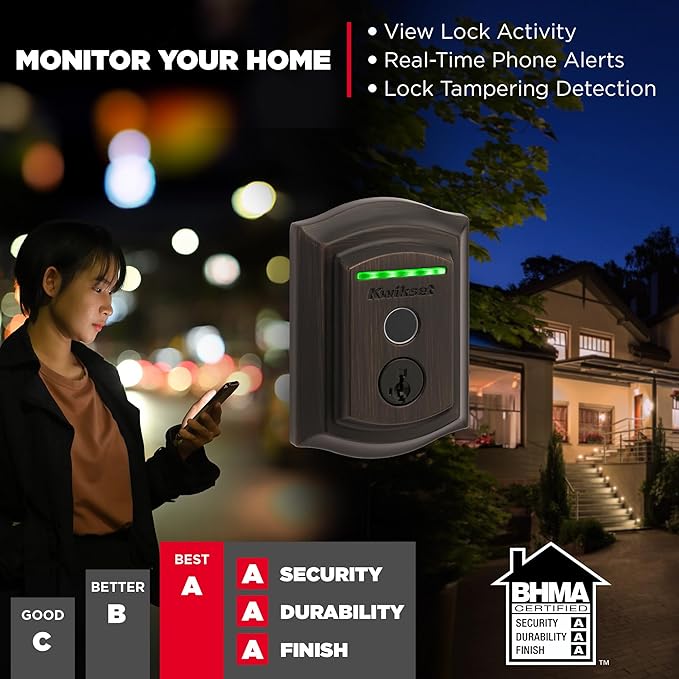 Kwikset Halo Touch Fingerprint Wi-Fi Smart Lock, Keyless Entry Door Deadbolt, Geofence Auto-Unlock, Grade AAA Certified, No Hub Needed Easy Install, Venetian Bronze Lifetime Finish Warranty