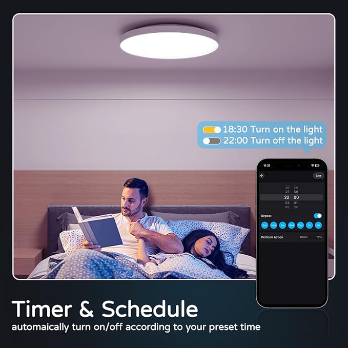 Smart LED Ceiling Light 12" Flush Mount with Remote - RGB Color Changing + Adjustable White 2700K-6500K - Alexa Google Home Compatible - Music Sync - IP44 Waterproof for Bedroom Bathroom - 30W 2200LM