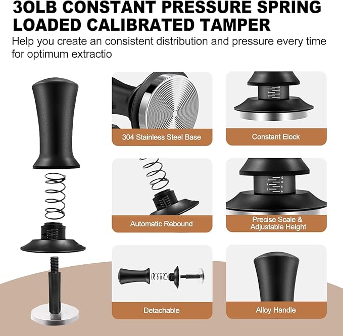 20 PCS Espresso Accessories Kit, Spring Loaded Calibrated Tamper, Spring Loaded Calibrated Tamper, WDT Tool and Dosing Funnel Set Fits Delonghi 58 mm Espresso Coffee Machines and Portafilter