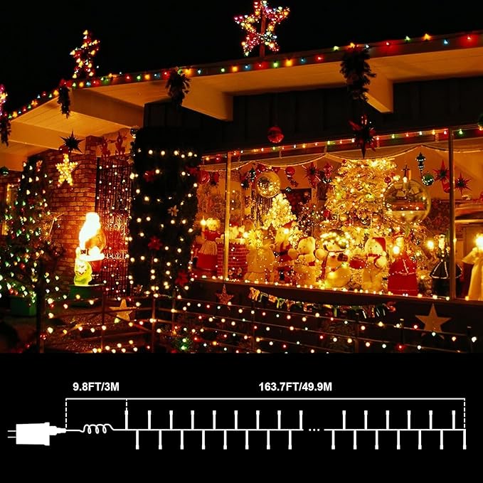 LAMPHOME Color Changing String Lights Plug in, 165Ft 500LED Warm White & Multicolor, Christmas & Easter String Lights Indoor Outdoor Waterproof, LED Tree Lights for Xmas Holiday Party Home Decor
