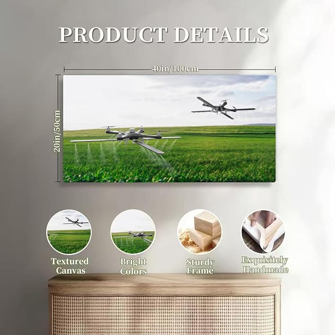 Wibinuki Wall Art Wall Decor Wall Paintings Drones spraying a field for Living Room Bedroom Bathroom Home Decor Can Be Hung Directly 20"x 40"