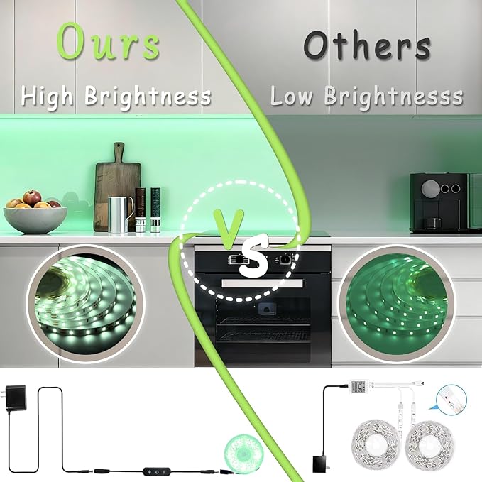 Green 50 Feet Led Lights Strip ST. Patrick's Day Decorations Indoor Rope Lights Easy DIY Cuttable Strip Lights for Room Bathroom Living Room Kitchen Ceiling Wall Vanity Mirror Decor