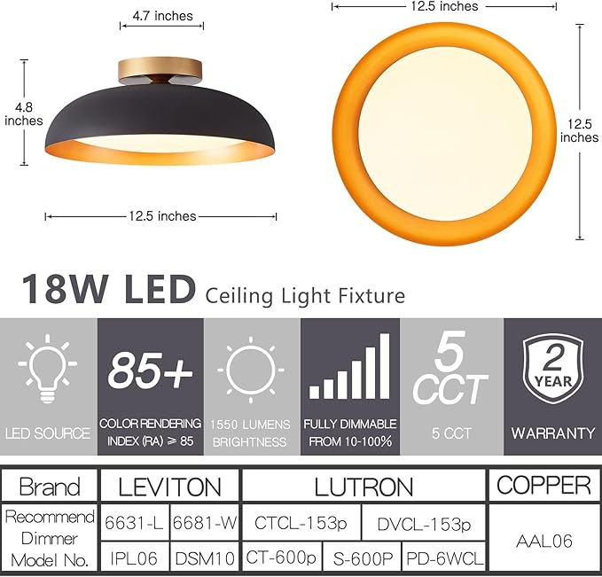 Bargeni Flush Mount Ceiling Light,12.5 inch Ceiling Lighting Fixture,Mid Century Light Fixtures Ceiling Mount,5CCT Dimmable/2700K-6000K/20W,Kitchen Lighting Fixtures Ceiling,ETL Certified