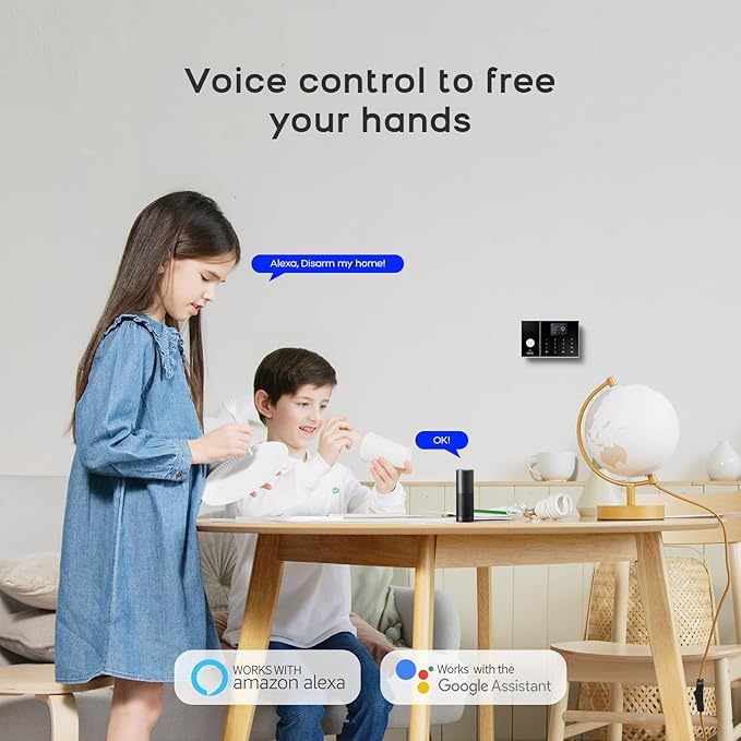 PGST Home Security Systems for House, Wireless Home Security Alarm System, Door/Window Sensor Motion Sensors with App Alert, WiFi+GSM 4G Home Alarm System No Subscription（103-A）