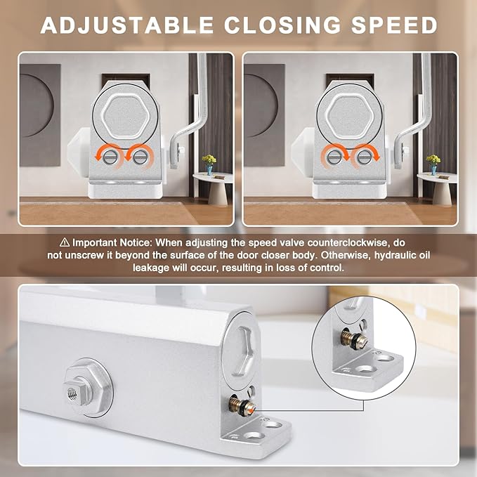 Commercial Door Closer, Automatic Door Closer (Sliver), Heavy Duty Hydraulic Door Soft Closer, Self-Closing Door Closer with Adjustable Speed, Fits 121-187lb Doors 23-44in, for Commercial or Home Use