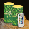St Patricks Day Decor Flameless Candles Battery Candles with Remote Control Green Bow LED Pillar Candles Electric Fake Plastic Candles for Home Room Bedroom Holiday Decorations Set of 2