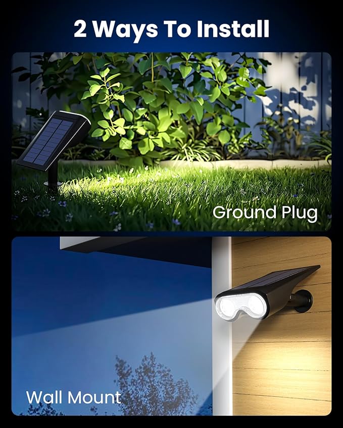 Solar Spot Lights Outdoor, IP67 Waterproof 4 Pack 3 Lighting Modes Landscape Spotlights for Yard Garden Yard Pool Fence House Garage Pathway
