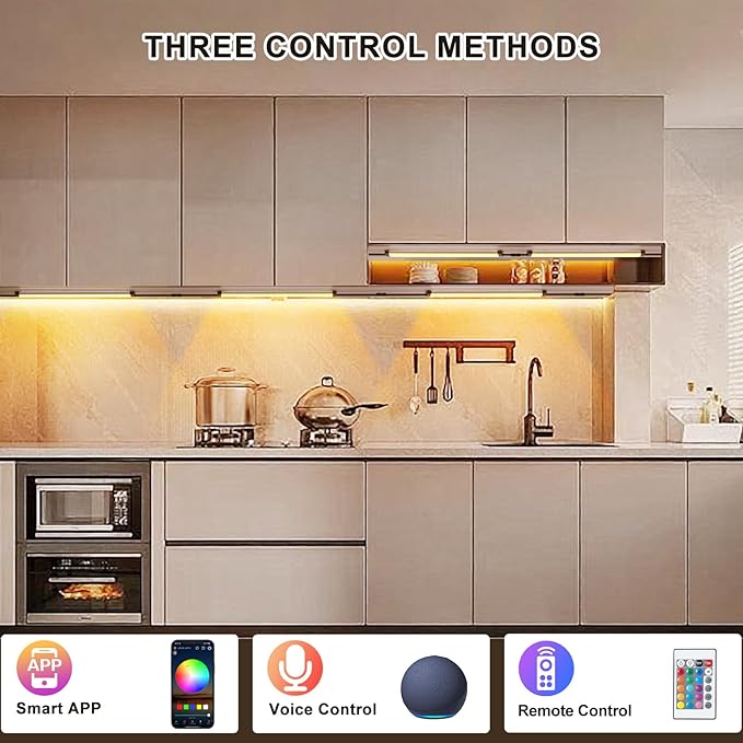Under Cabinet LED Lighting, Dimmable Under Counter Lights, WiFi Smart Controlled,RGB,12 Inch, Multicolor Linkable Lamps with Remote Control, Compatible with Alexa Google Home (6 Pack)