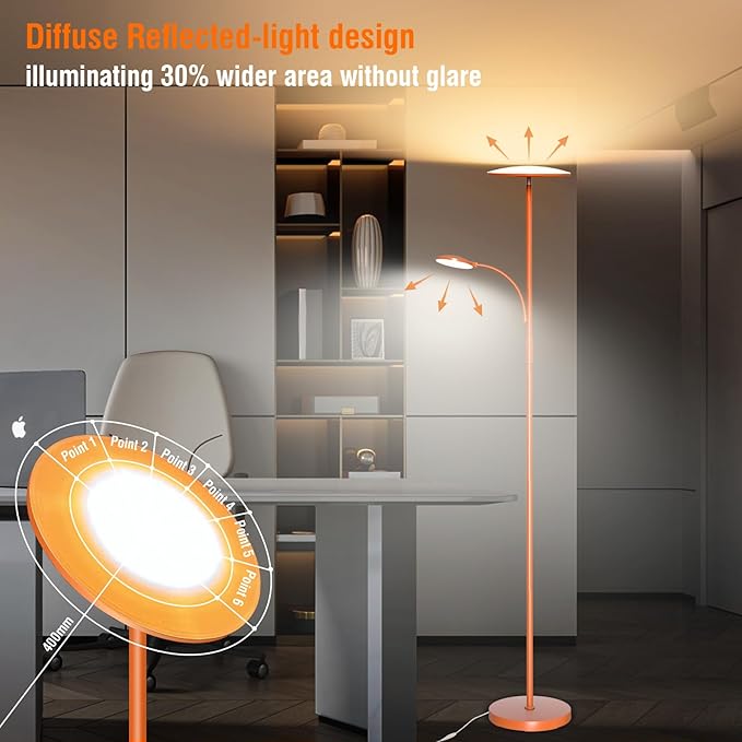 Orange Floor Lamps for Living Room, 44W/4500LM Super Bright 2 in 1 LED Floor Lamp with Remote, Stepless Dimmable