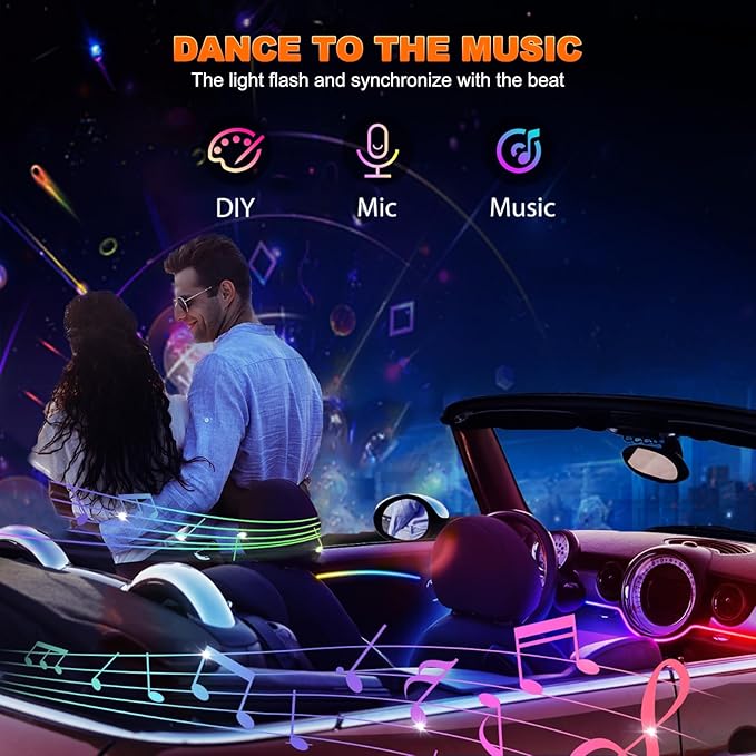 Car LED Strip Lights, Interior Acrylic LED Lights for Car with Dynamic Rainbow Dream Color Chasing, Ambient Lighting Kits Music Sync (10 in 1(4 * 29.5+43.3+14.5 inches+4 Footwell Lights))