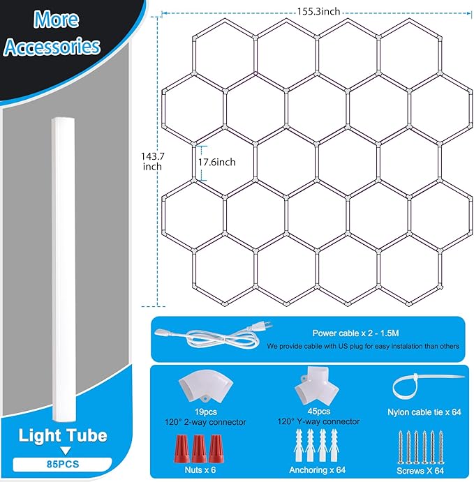 Hexagon LED Garage Light: Super Bright 40000LM Honeycomb Garage Light, 22 Hex DIY Hexagon Led Lights for Gym Basement Hair Salon