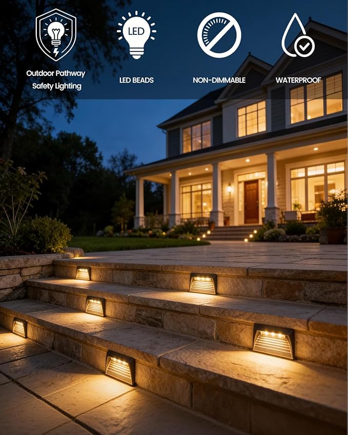 Low Voltage LED Step Lights 4.3W - Die-Cast Aluminum Stair Lighting with Patent Connector, Wet Location Safe for Outdoor Steps (4-Pack)